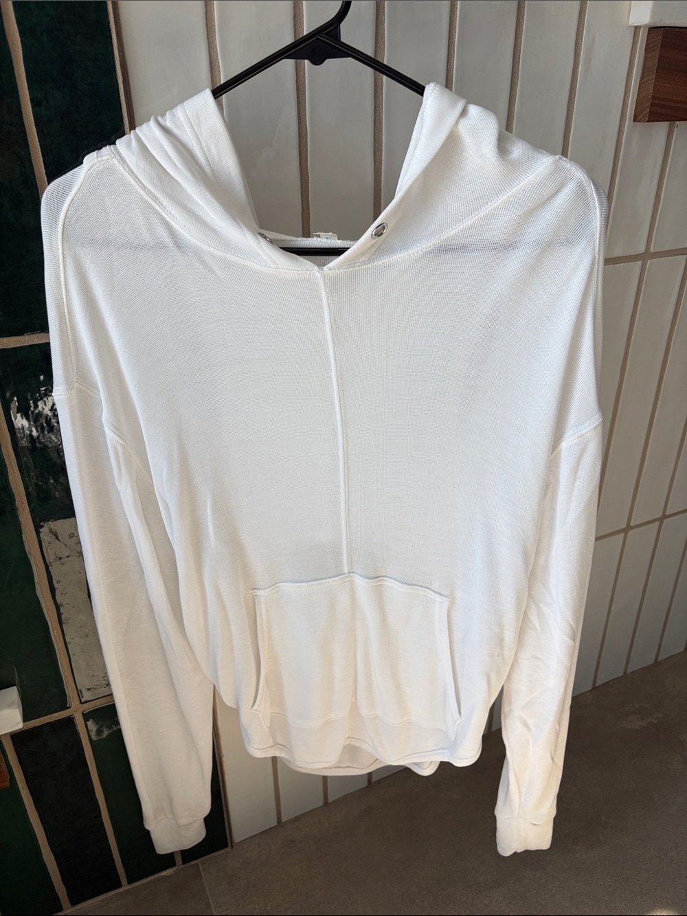 Free People White Lightweight Hooded Pullover Sweatshirt